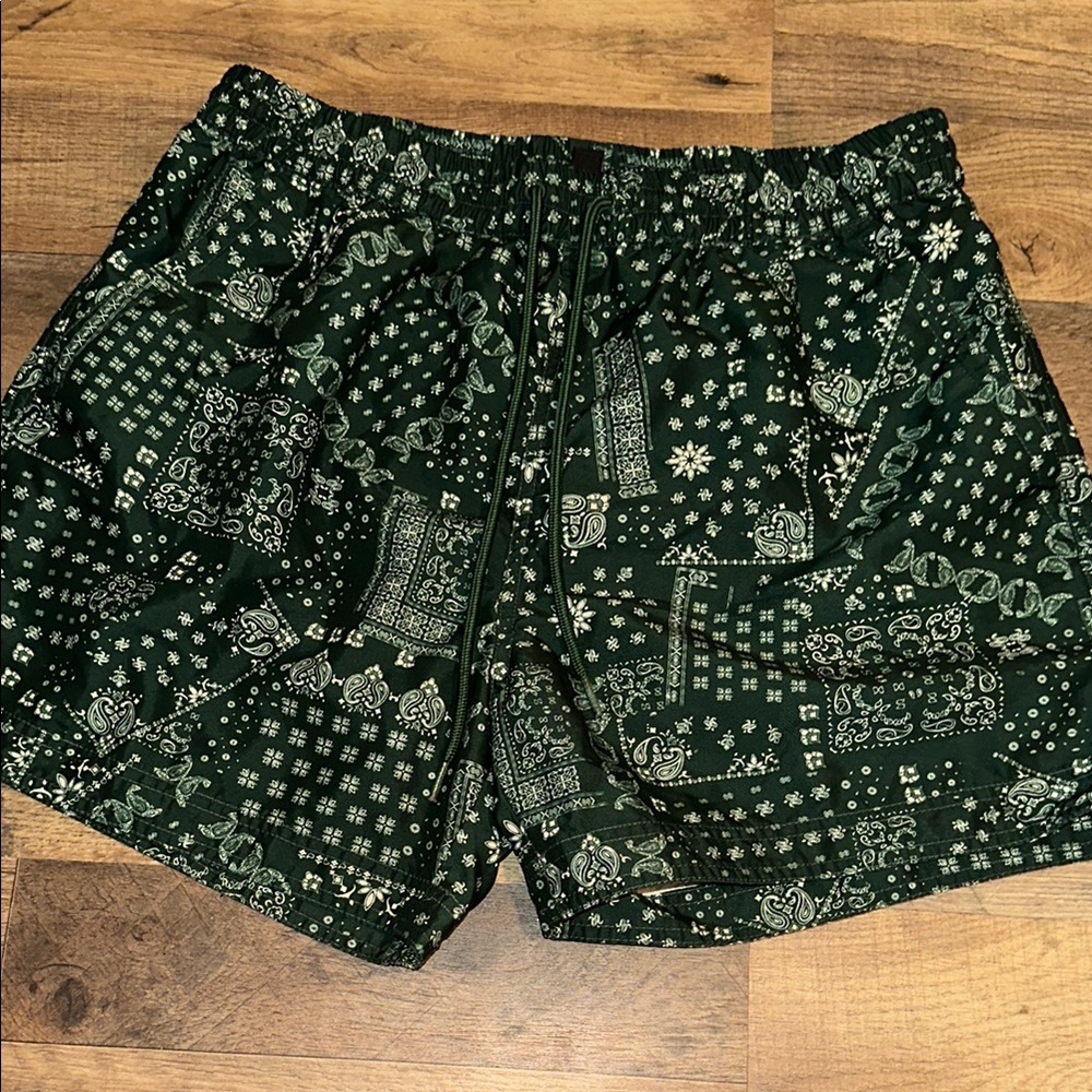Athletic Green and White Patterned Shorts